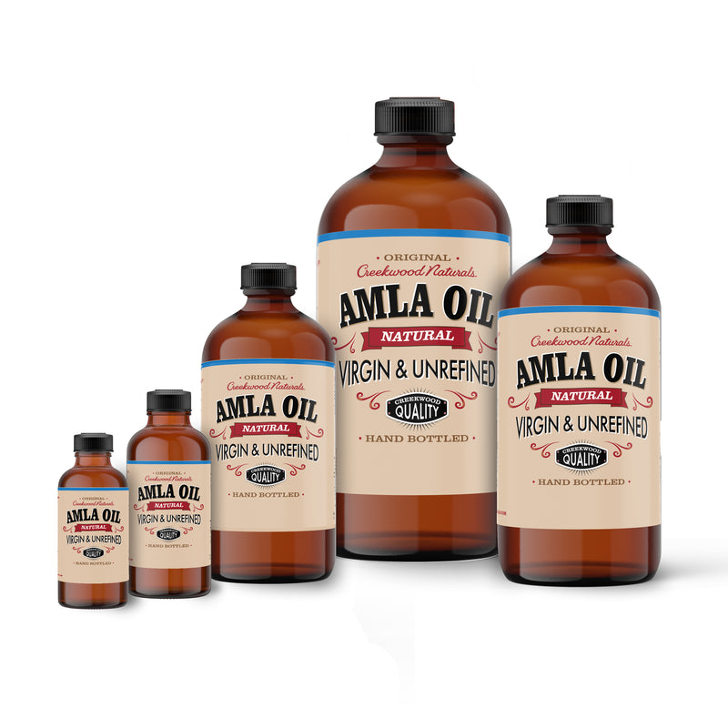 Load image into Gallery viewer, Amber Glass UV Protection Amla Oil Bottles Hand Filled Creekwood Naturals Cold Pressed Pure 100% natural plant oil product for beauty healthy hair women