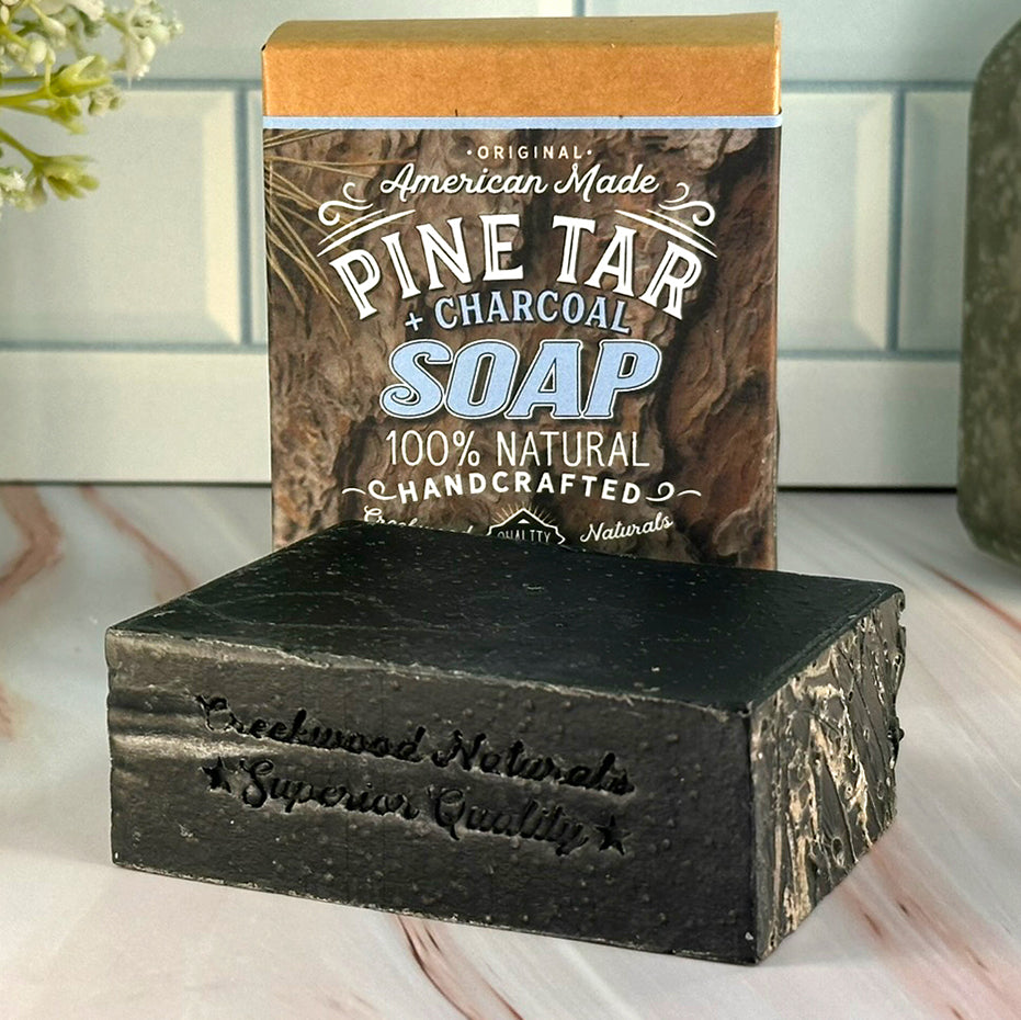 All Natural Handcrafted Pine Tar Charcoal Soap DIY Hand Made Soap Bar on Counter