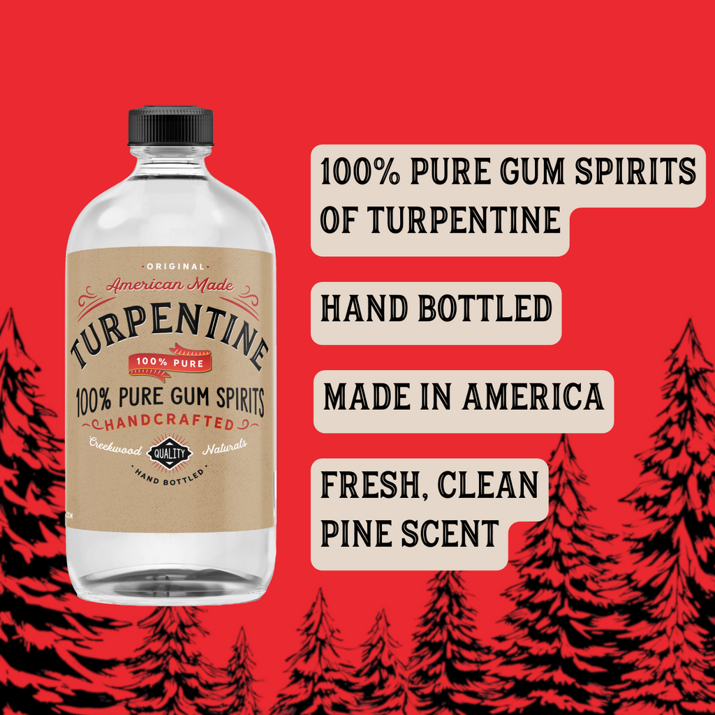 100% Pure Gum Spirits of Turpentine  American Company Family Owned Brand Bottle Information - Creekwood Naturals