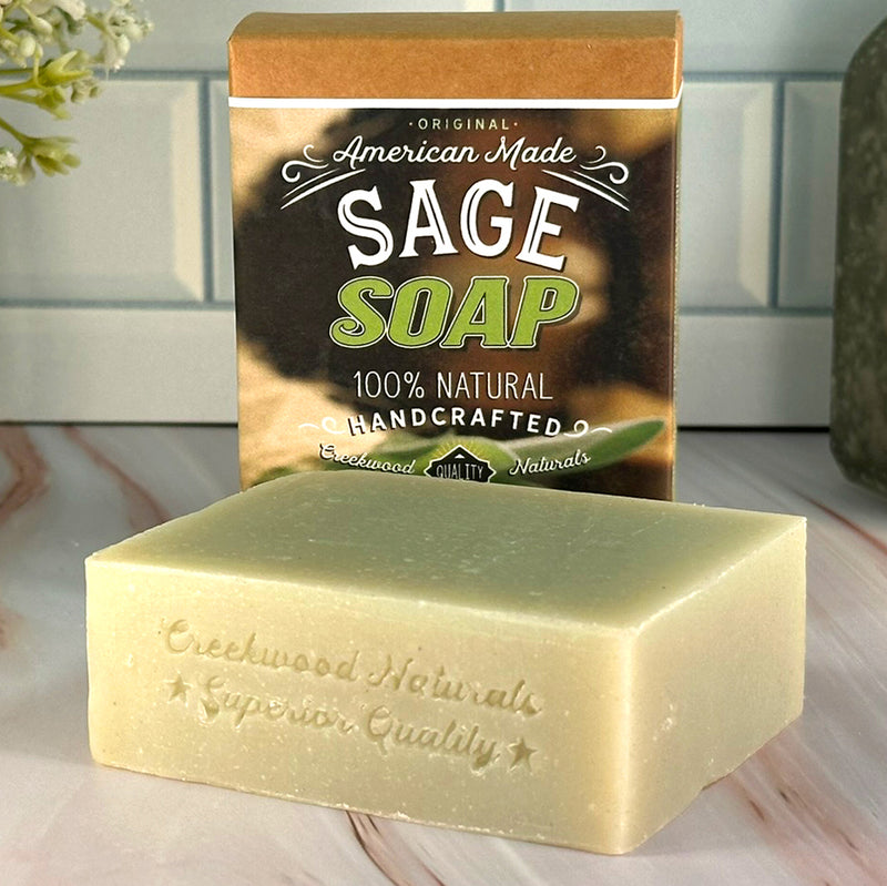 Load image into Gallery viewer, Sage Soap Bar All Natural Handcrafted DIY Handmade on Counter
