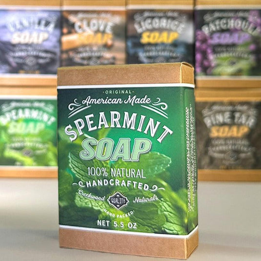 All Natural Handcrafted Spearmint Soap DIY Hand Made Soap Bar on Counter Spear Mint