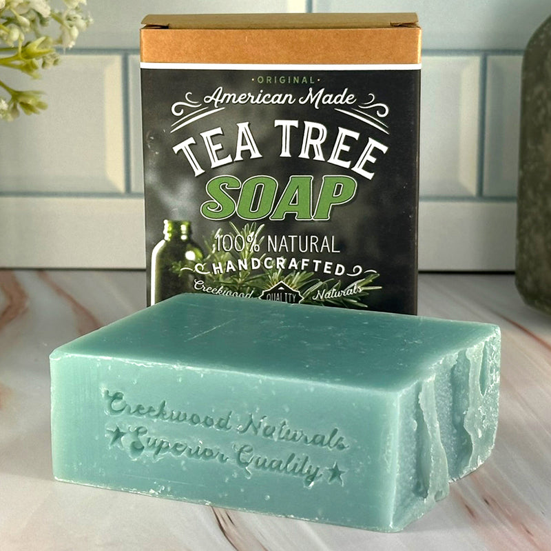 Load image into Gallery viewer, All Natural Handcrafted Tea Tree Soap DIY Hand Made Soap Bar on Counter
