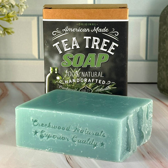 All Natural Handcrafted Tea Tree Soap DIY Hand Made Soap Bar on Counter